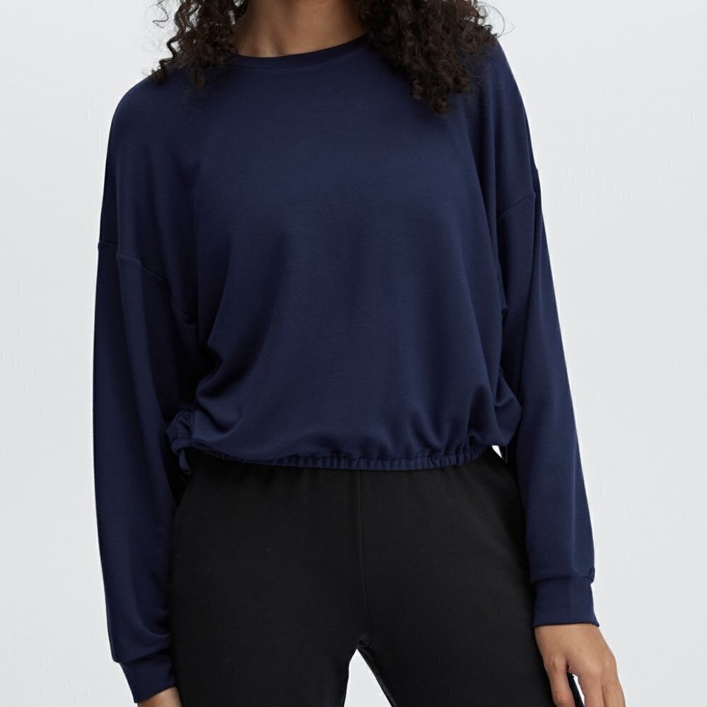 Fabletics Monica Cinched Pullover Navy Blue Long Sleeve Size XXL NWT